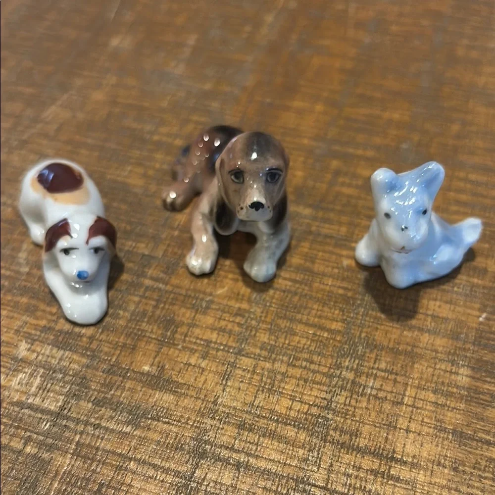 Ceramic Small Pet Figurines Set - Brown, White, Black